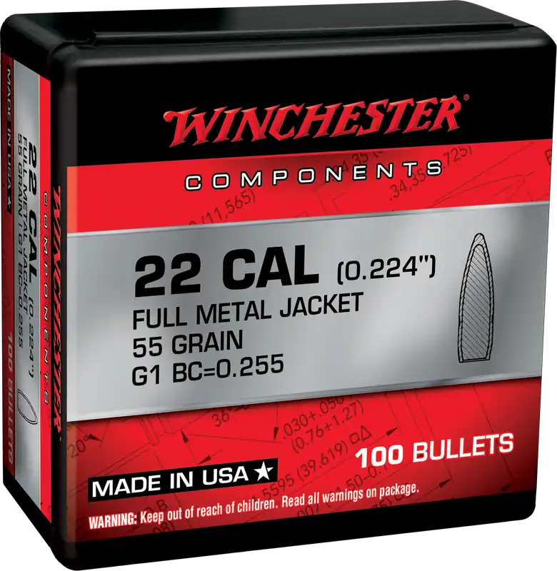 Winchester 5.56x45mm NATO 55gr FMJ BT Rifle Ammo - 100 Rounds