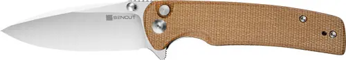 SENCUT Sachse 3.47" Satin Button Lock Knife with Brown Micarta Handle