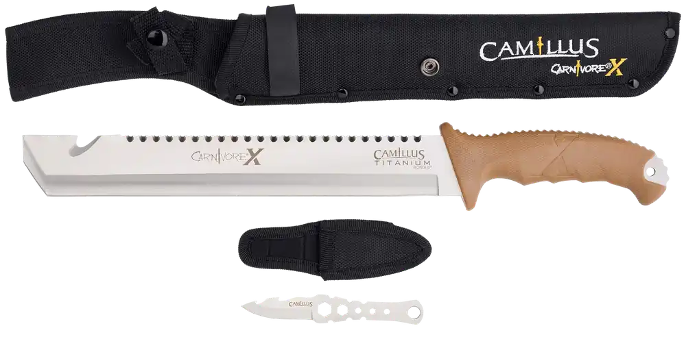 Camillus Carnivore 12" Silver Blade with Brown Handle and Sheath