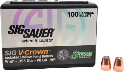 Sierra Bullets 9mm .355 90GR JHP SIG V-Crown 100 Count