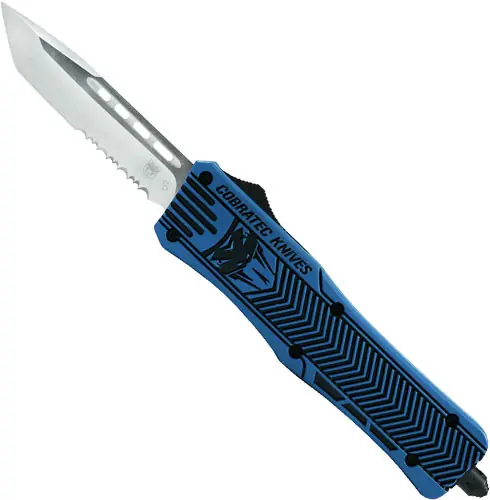 CobraTec Medium CTK-1 OTF Knife with 3" Tanto Serrated Blade - NRA Blue