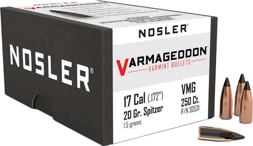 Nosler 17 Cal .172 20GR Varmageddon Tipped Bullets - 250 Count