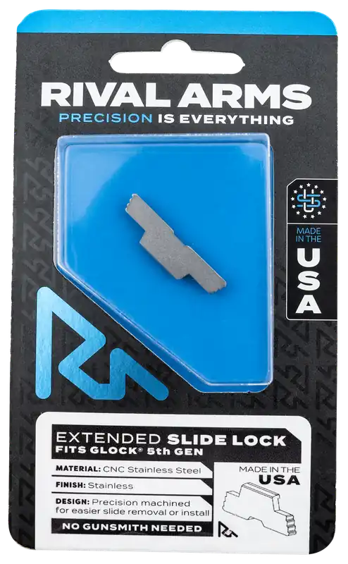 Extended Polished Stainless Slide Lock for Glock 34/17/19 Gen5 by Rival Arms