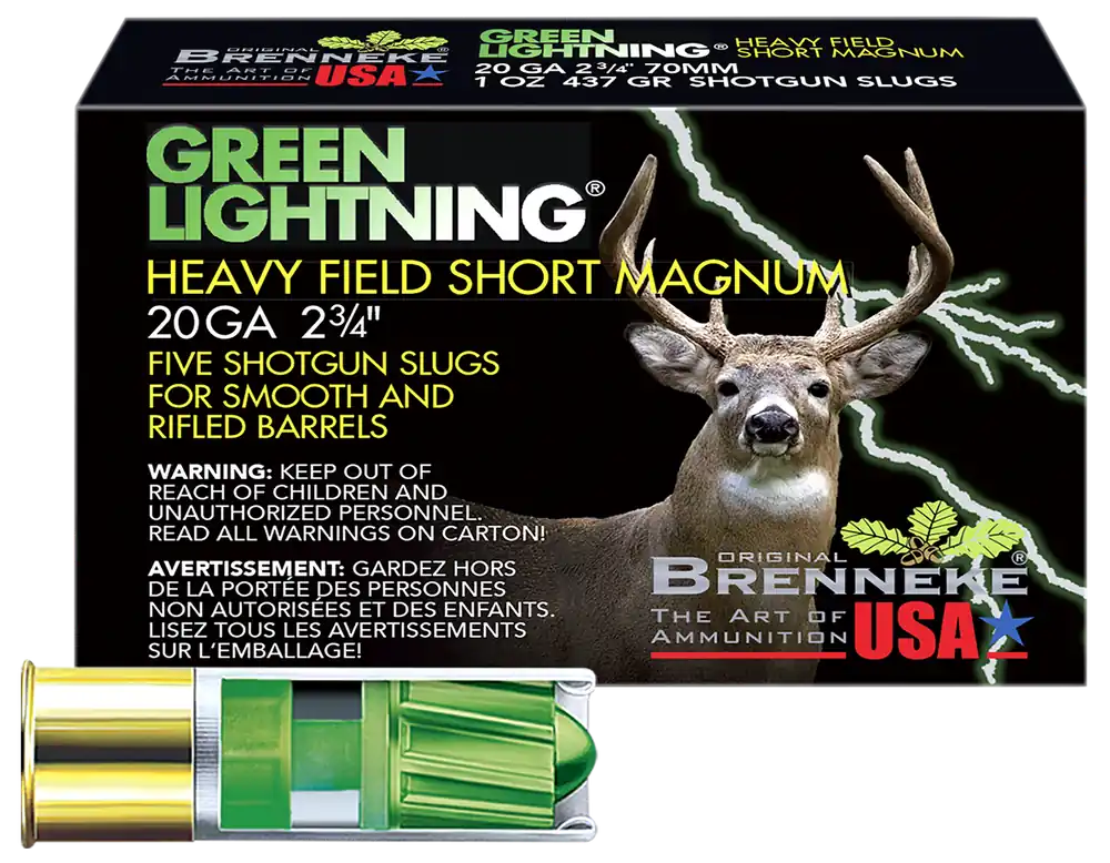 Brenneke Green Lightning 20 Gauge 2.75" 1oz Slug - 5/Box
