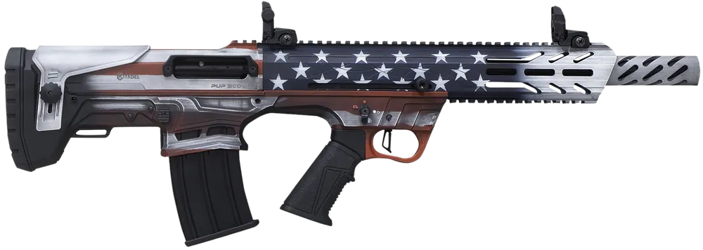 Citadel Pup Scout 12 Gauge Semi-Auto Shotgun with USA Flag Design and Adjustable Features