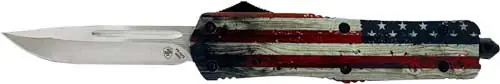 US Flag Silver Drop Point Templar Knife Large OTF Wood 3.5"