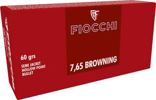 Fiocchi 7.65 Browning 60GR SJHP Ammo - 50 Rounds per Box, 20 Boxes per Case