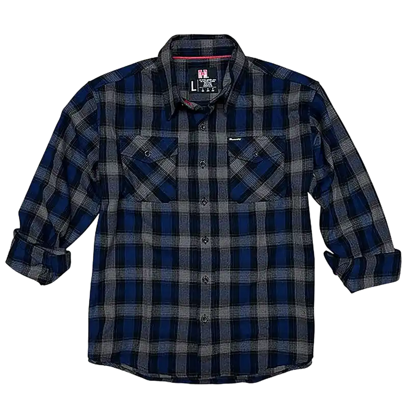 Hornady Gear 32205 2XL Flannel Shirt - Navy/Black/Gray, Cotton/Polyester, Relaxed Fit