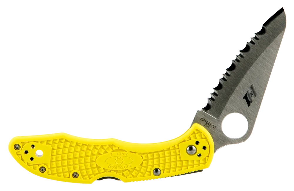 Spyderco Salt 2 Folding Knife with Serrated H1 Steel Blade and Yellow FRN Handle
