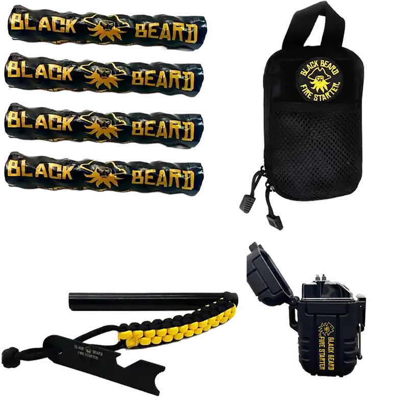 Black Beard Fire Starters SKB Ultimate Fire Kit with Ferro Rod, Plasma Arc Lighter, Organizer Case, and Decal