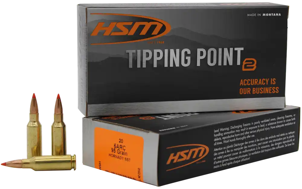 HSM 6ARC2N Tipping Point 6mm ARC 95gr Ammo - 20 Rounds per Box