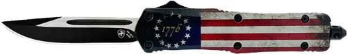 ROSS FLAG 3.5" BLACK DROP POINT TEMPLAR KNIFE LARGE OTF BETSY