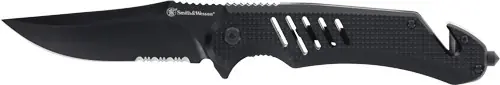 "Black S&W Extreme Ops 3.5" Folding Knife with Strap Cutter"