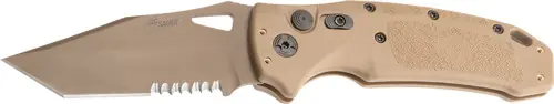 Hogue K320A M17 Tanto Partially Serrated Automatic Folding Knife 3.5" Poly Tan Handle