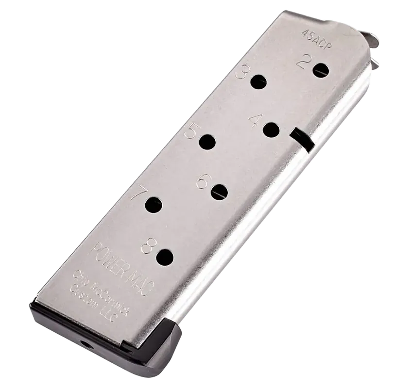 CMC Products 14132 Power Mag 8rd 45 ACP for 1911 Officer Stainless Steel with Black Base Pad