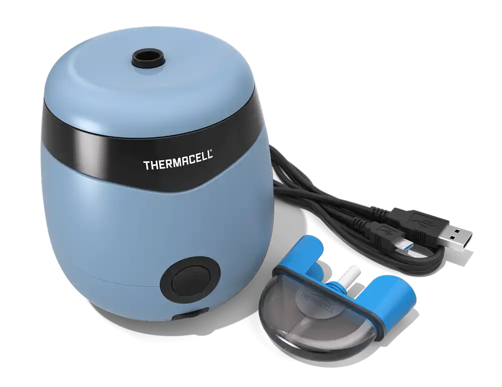 Thermacell E55B Rechargeable Mosquito Repeller - 20 ft Coverage, 12-Hour Protection, Odorless, Light Blue