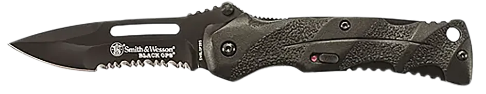 Smith & Wesson Black Ops Folding Knife with Part Serrated Blade and Pocket Clip