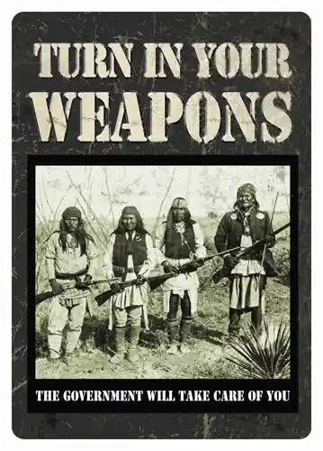Rivers Edge Tin Sign: 'Turn In Your Weapons' 12x17