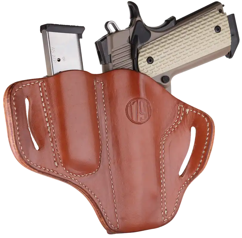 Classic Brown Leather Belt Slide Holster for 4-5" 1911 - 1791 Gunleather BH1M1 Combo OWB 01