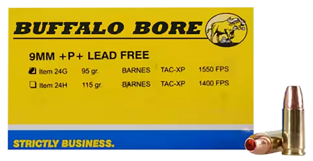 Buffalo Bore 9mm Luger +P+ 95gr Barnes TAC-XP Lead-Free Ammo 20/Box