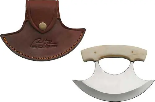 ULU Knife with Leather Sheath and 6" Bone Handle by SZCO Rite Edge