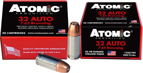 Atomic 32 ACP +P 60GR JHP Ammunition - 20 Rounds per Box, 10 Boxes per Case