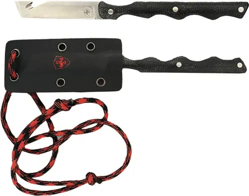 Black with Red Powder D2 Silver Tanto Templar Knife Neck Knife 2.46"