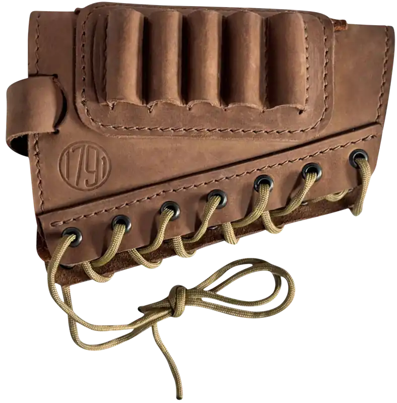 1791 Gunleather Brown Leather Butt Cuff Ammo Holder with "Creep Stop" Strap for 5 Shells