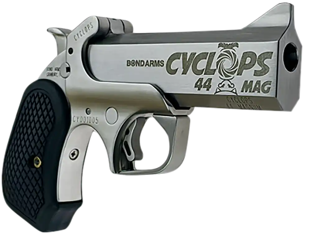Bond Arms Cyclops 44 Mag Stainless Steel Pistol with Engraved Barrel and Black Resin Grip