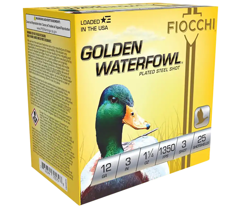 Fiocchi Golden Waterfowl 12 Gauge 3" 1 1/4oz 3 Shot - 25 Rounds Per Box