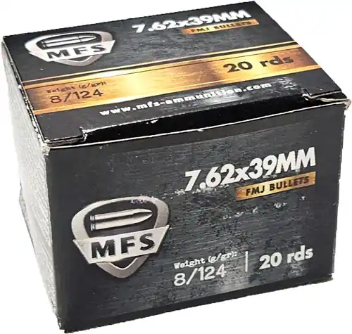 7.62x39mm 124gr FMJ Ammo - 20 Rounds per Box, 50 Boxes per Case
