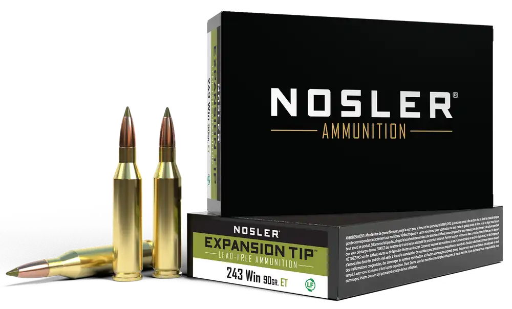 Nosler 40030 E-Tip 243 Win 90gr Lead-Free Ammo - 20/Box