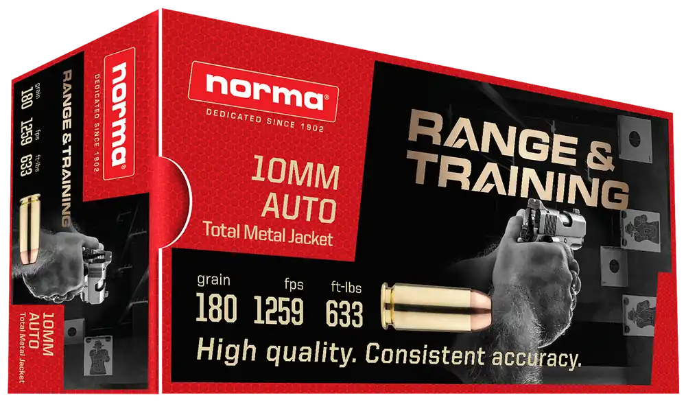 Norma 10mm 180gr TMJ Ammo - 50 Rounds per Box