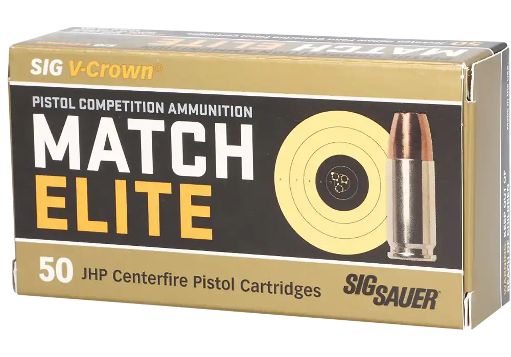 Sig Sauer E9MMA3COMP50 9mm Luger 147gr V-Crown JHP Match Elite Competition Ammo 50/Box