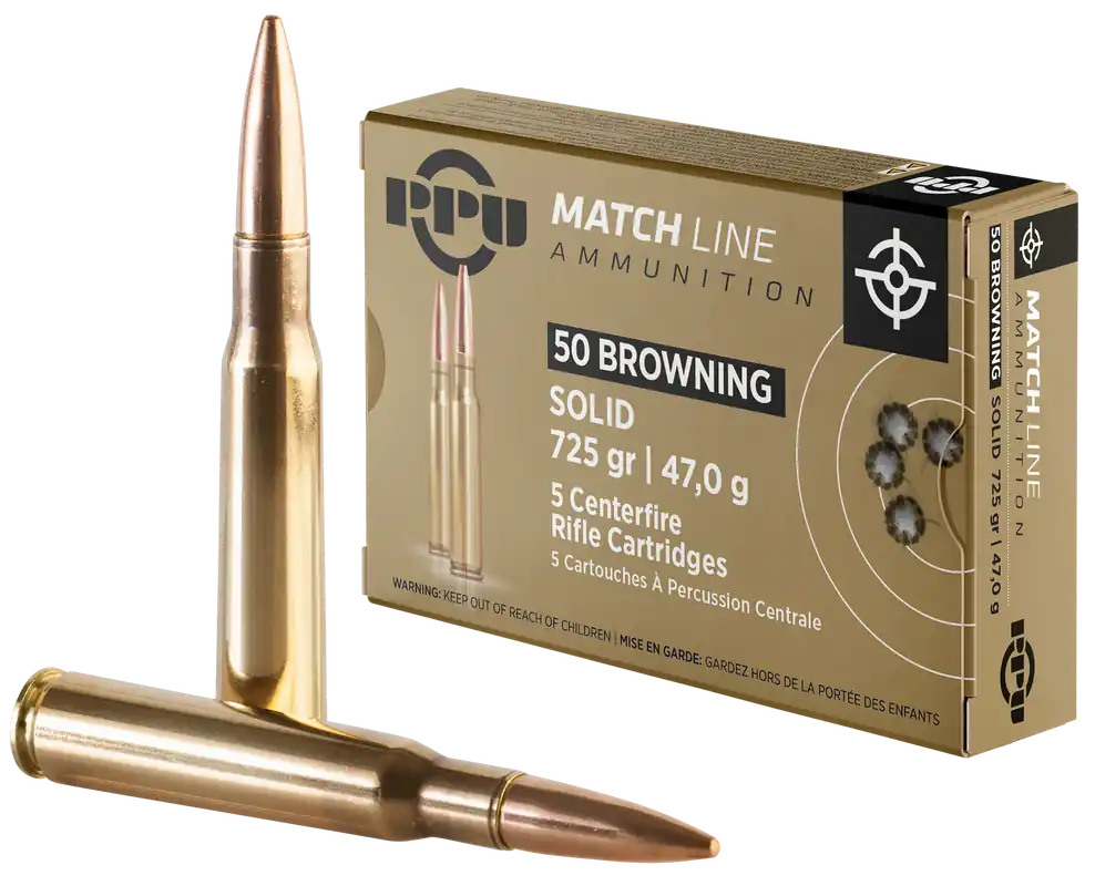 PPU PPM50 50BMG 725gr FMJ Solid Ammo - 5/Box, 20/Case
