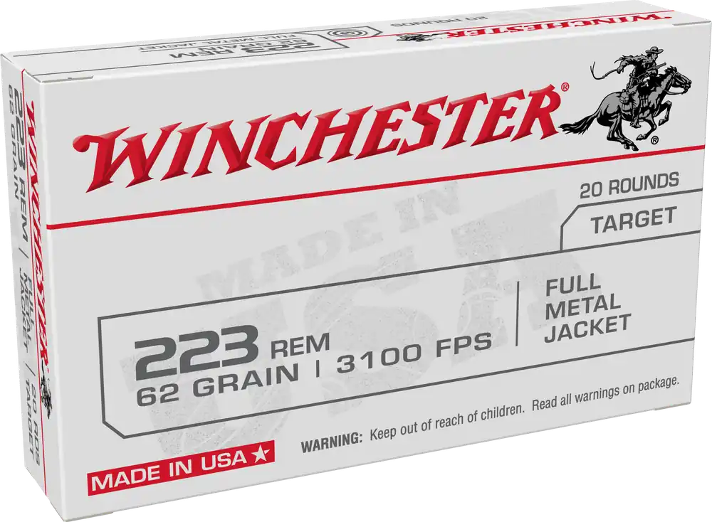 Winchester USA 223 Rem 62gr FMJ Ammo - 20 Rounds per Box
