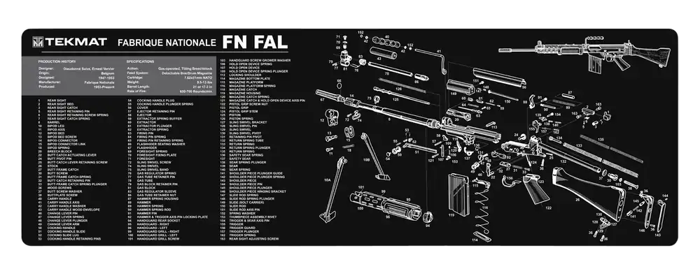 FN-FAL Parts Diagram Cleaning Mat - 12"x36" Black/White Rubber