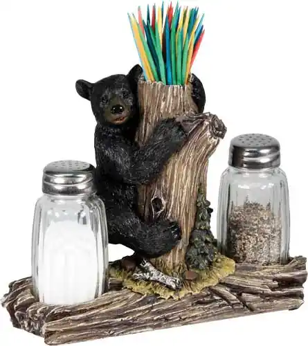 Bear-Themed Salt & Pepper Shakers with Toothpick Holder by Rivers Edge