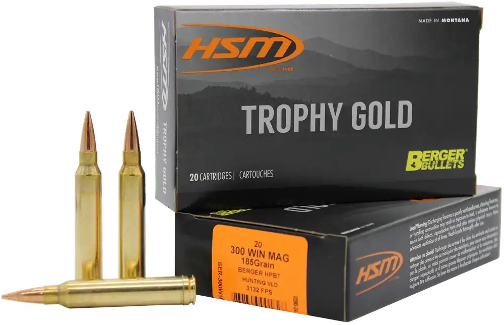 HSM 300 Win Mag 185 gr Berger VLD Match Trophy Gold 20 Rounds