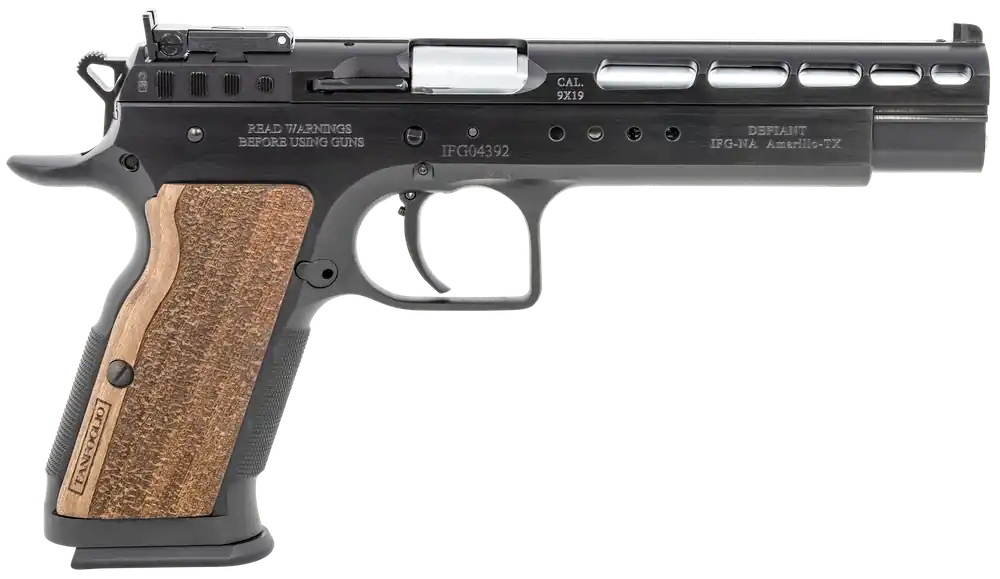 Tanfoglio IFG Gold Match 9mm Luger, 6" Barrel, 16+1 Capacity, Matte Black, Ported Slide, Wood Grip
