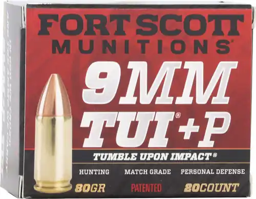 TUI Solid Copper 9mm Luger +P 80gr Ammunition - 20 Rounds per Box, 25 Boxes per Case