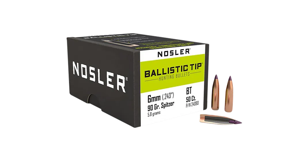 Nosler 24090 6mm 90gr Ballistic Tip Hunting Bullets - 50 Count