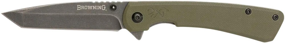 Browning 3220507 Branded Rock EDC 3" Tanto Folding Knife, Black Stonewashed Blade, OD Green G10 Handle