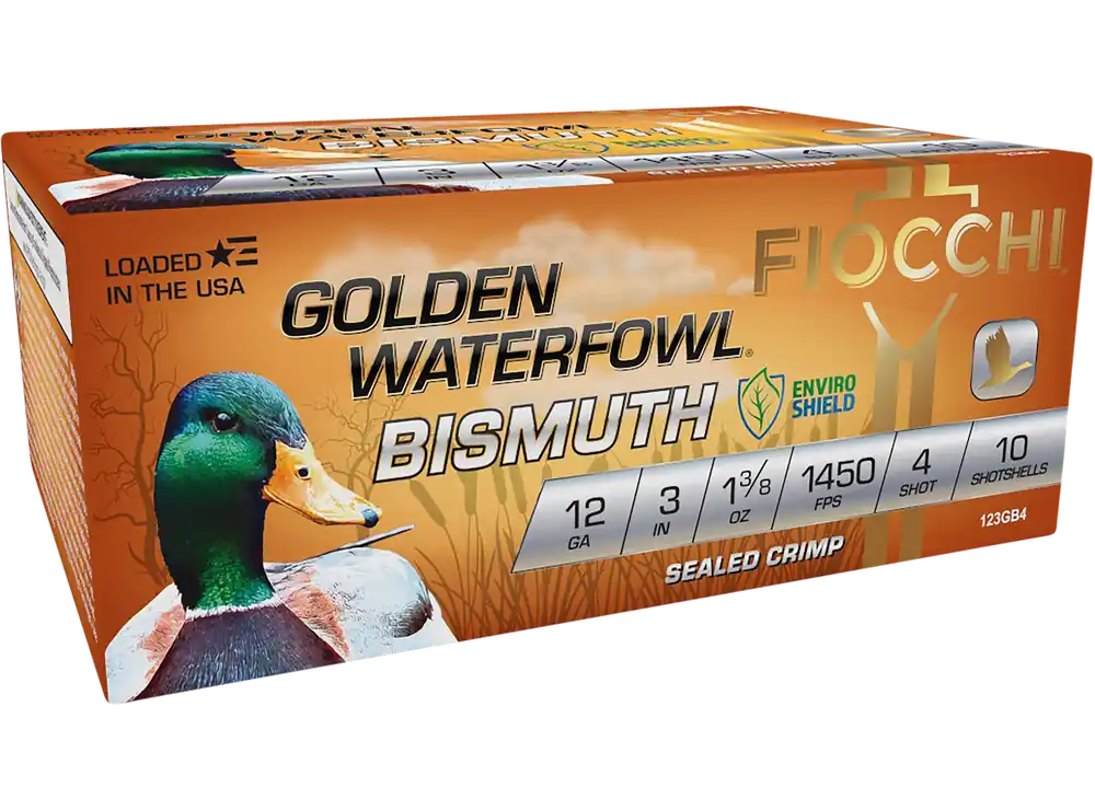 Fiocchi Golden Waterfowl Bismuth 12 Gauge 3" 4 Shot Ammo - 10 Box/Case