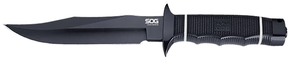 SOG Tech Bowie 6.4" Fixed Blade Knife with Black TiNi AUS8 Steel and Kraton Handle