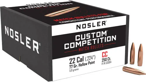 Nosler 77GR HP-BT Custom Competition Bullets .224 Caliber - 250 Count