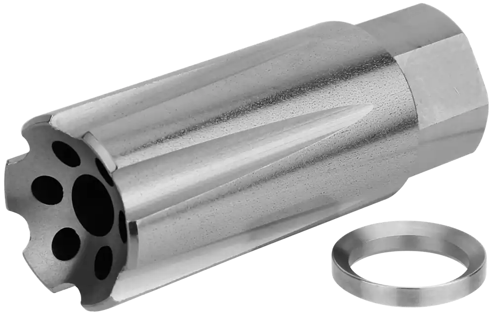TacFire MZ10209MMSS Stainless Steel Linear Compensator for 9mm Luger AR-Platform, 1/2"-36 tpi Threads, 2.05" OAL, 0.87" Diameter
