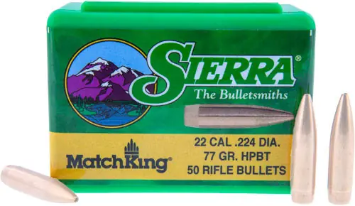 Sierra Bullets .22 Cal 77GR HPBT with Cannelure - 50 Count