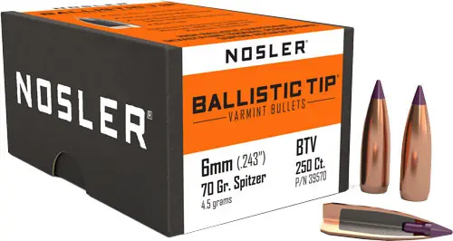 Nosler 6mm .243 70gr Ballistic Tip Bullets - 250 Count