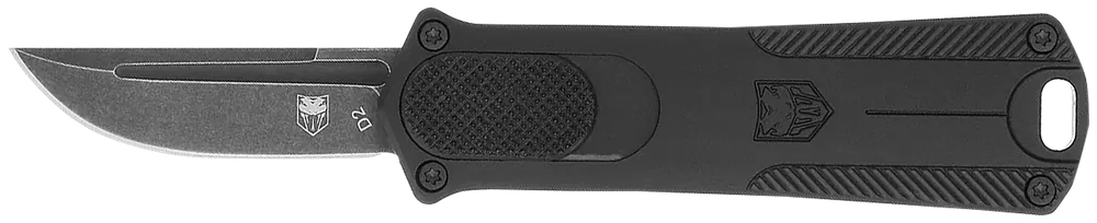 CobraTec CALI952BLKDNS 1.75" OTF Drop Point Knife with Stonewashed D2 Blade and Black Aluminum Handle